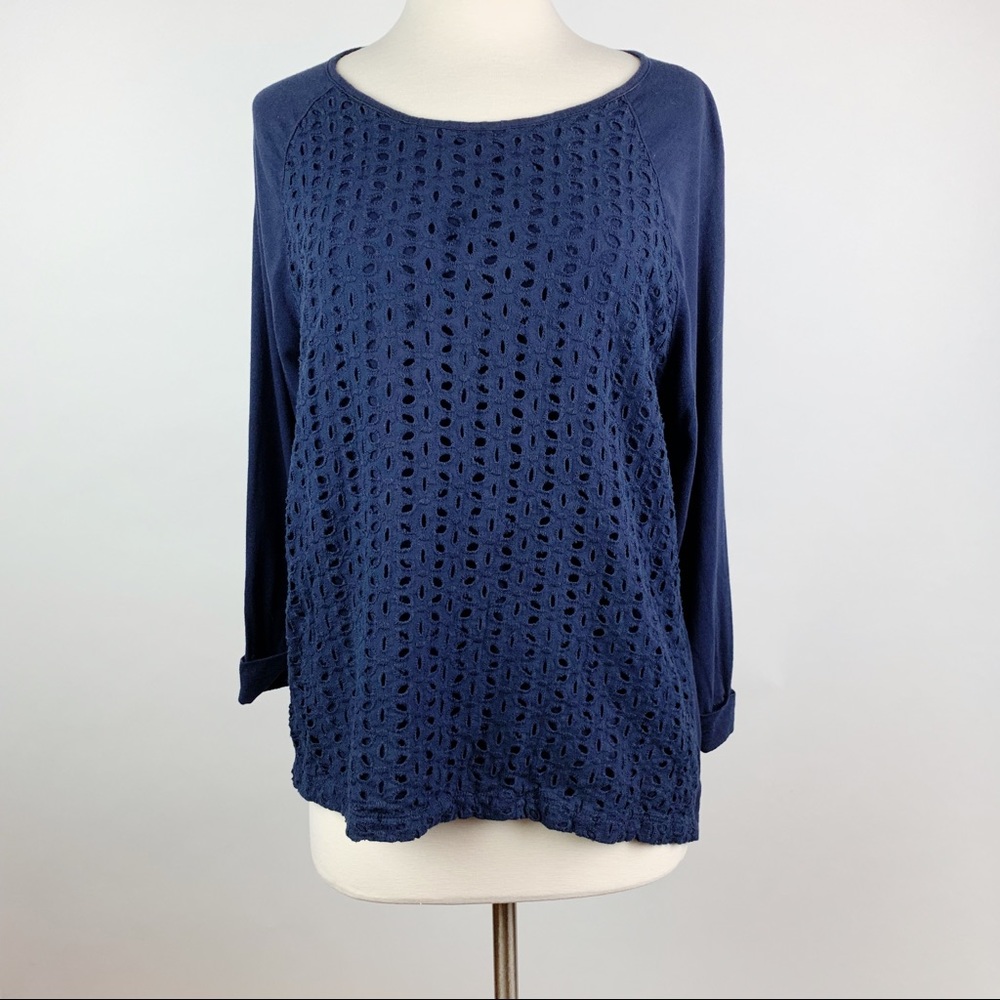Chico’s Navy Eyelet Top Size 3